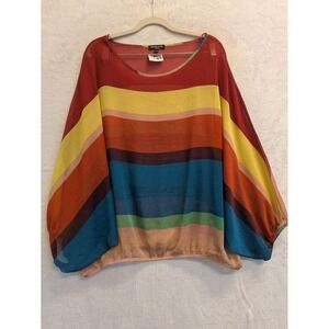Chacha Vente Women's XL Rainbow‎ Striped Gauze Kimono Style Blouse